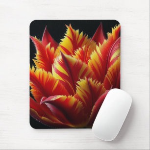 Parrot Tulip Floral Red and Yellow  Mouse Pad