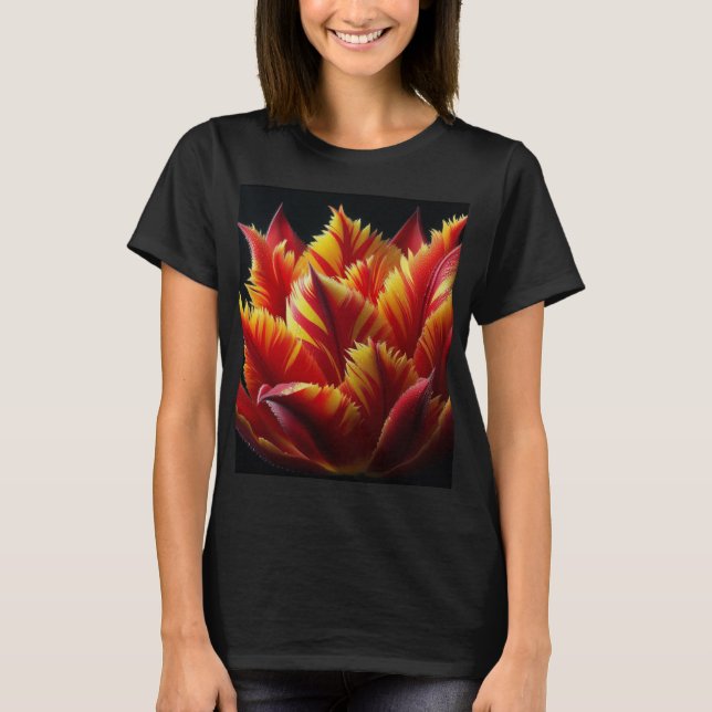 Parrot Tulip Floral Red and Yellow T-Shirt (Front)