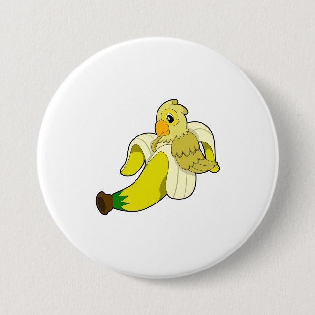 Parrot with Banana 7.5 Cm Round Badge (Front)