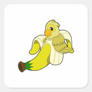 Parrot with Banana Square Sticker