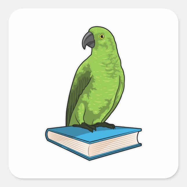 Parrot with Book Square Sticker (Front)