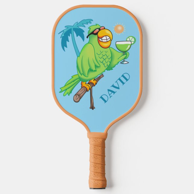 Parrot With Cocktail Personalised Pickleball Paddle (Front)