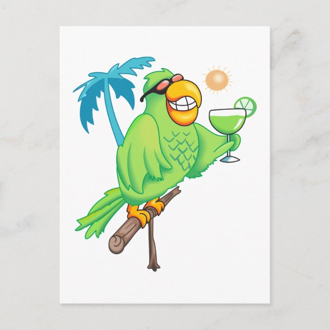Parrot With Cocktail Postcard (Front)