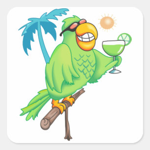 Parrot With Cocktail Square Sticker