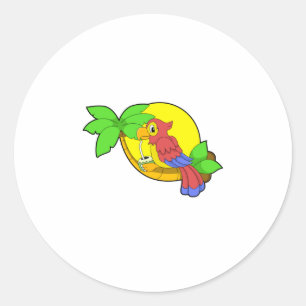 Parrot with Coconut Classic Round Sticker