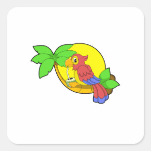 Parrot with Coconut Square Sticker