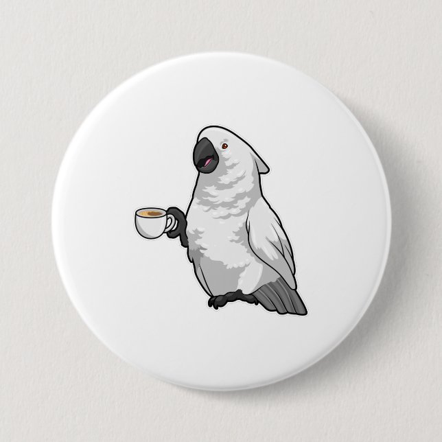 Parrot with Cup of Coffee 7.5 Cm Round Badge (Front)