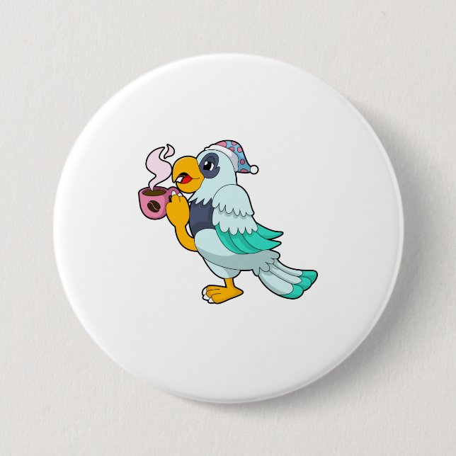 Parrot with Cup of Coffee 7.5 Cm Round Badge (Front)