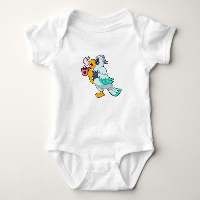 Parrot with Cup of Coffee Baby Bodysuit (Front)