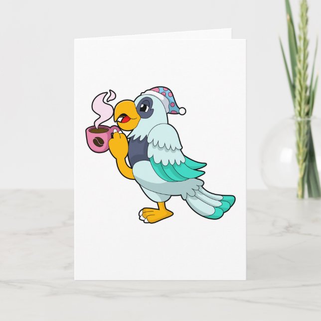 Parrot with Cup of Coffee Card (Front)
