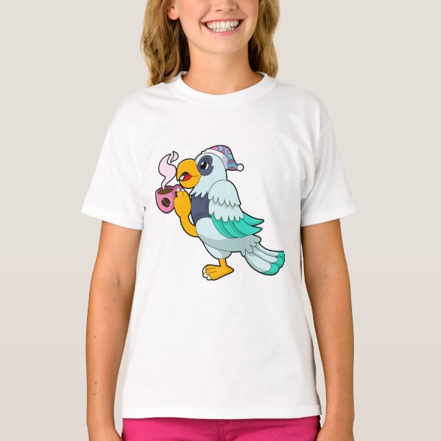 Parrot with Cup of Coffee T-Shirt (Front)