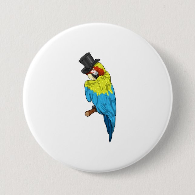 Parrot with Cylinder 7.5 Cm Round Badge (Front)