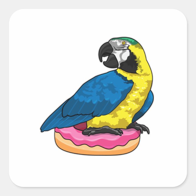 Parrot with Donut Square Sticker (Front)