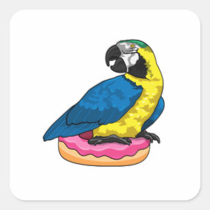 Parrot with Donut Square Sticker
