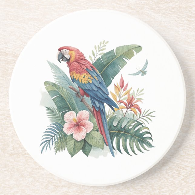 Parrot With Flowers Coaster (Front)