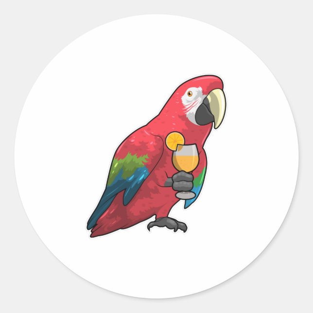 Parrot with Glass of Orange juice Classic Round Sticker (Front)