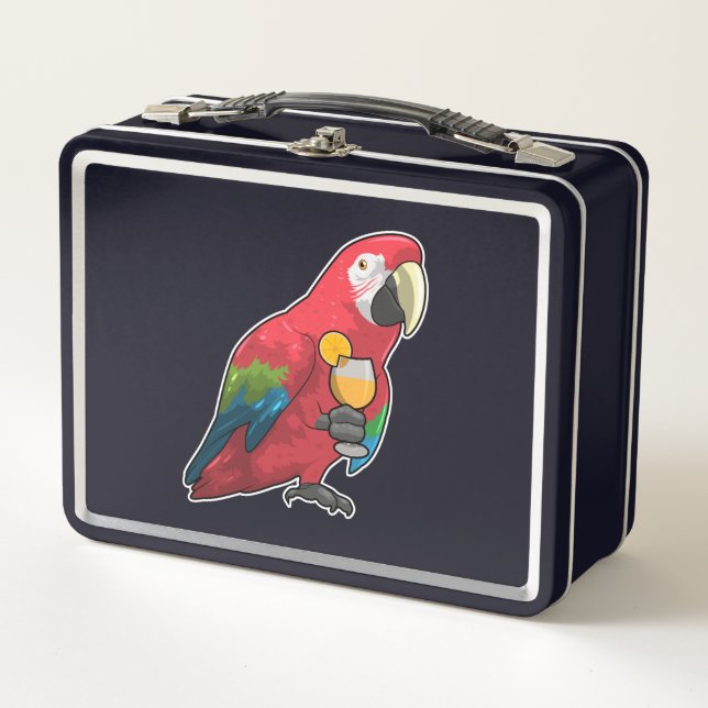 Parrot with Glass of Orange juice Metal Lunch Box (Front)