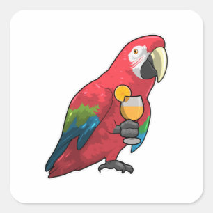 Parrot with Glass of Orange juice Square Sticker
