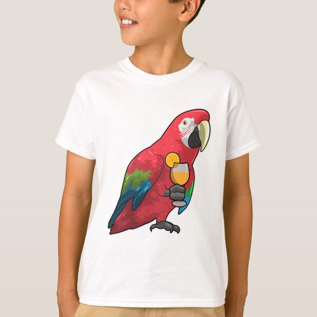Parrot with Glass of Orange juice T-Shirt (Front)