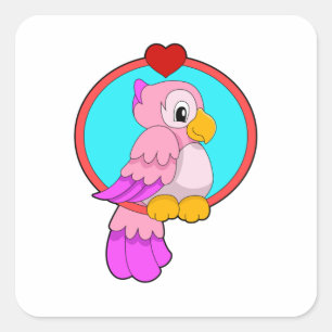 Parrot with Heart Square Sticker