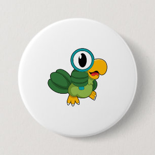 Parrot with Magnifying glass 7.5 Cm Round Badge