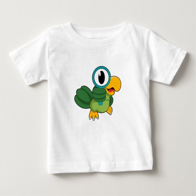 Parrot with Magnifying glass Baby T-Shirt (Front)
