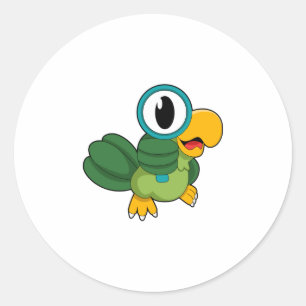 Parrot with Magnifying glass Classic Round Sticker