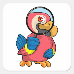 Parrot with Magnifying glass Square Sticker