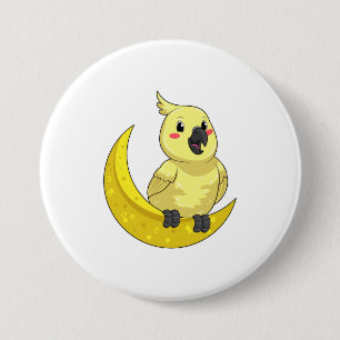 Parrot with Moon 7.5 Cm Round Badge