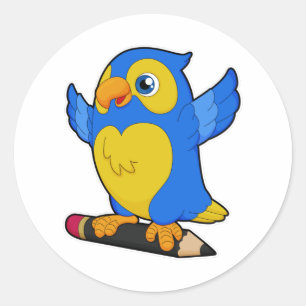 Parrot with Pencil Classic Round Sticker