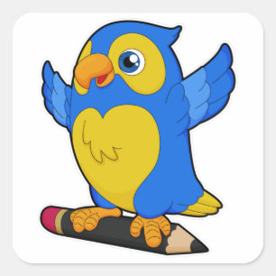 Parrot with Pencil Square Sticker