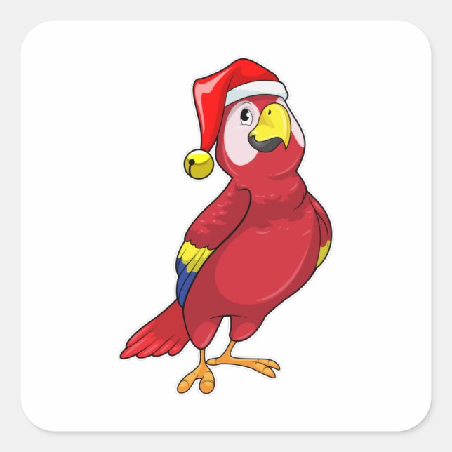 Parrot with Santa hat Square Sticker (Front)
