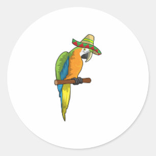 Parrot with Straw hat Classic Round Sticker