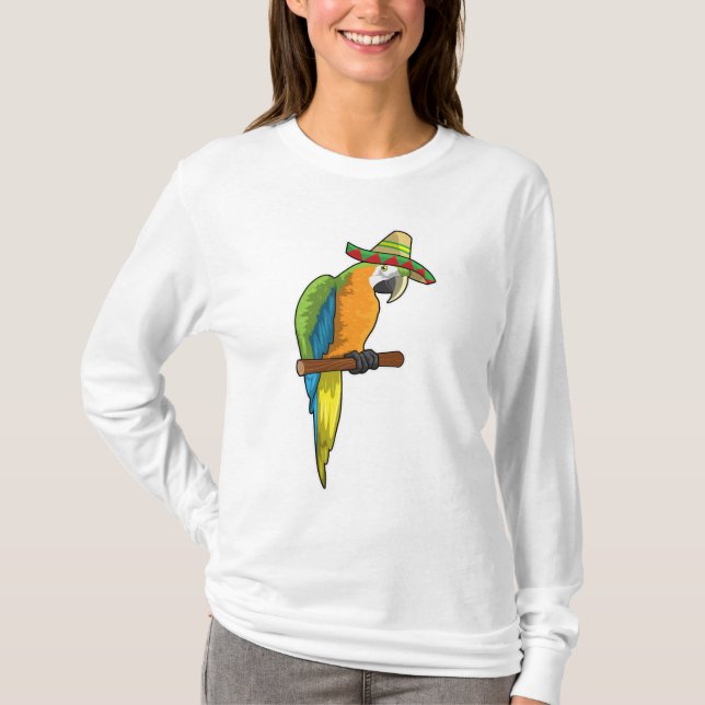 Parrot with Straw hat T-Shirt (Front)