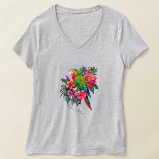 Parrot with Tropical Flowers - Embrace Nature T-Shirt