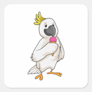 Parrot with Waffle ice cream Square Sticker