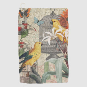 Parrot Yellow Tropical Antique Flower Golf Towel