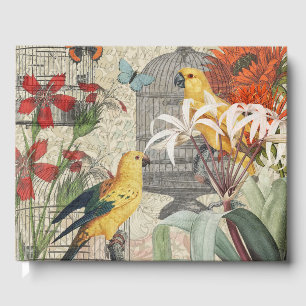 Parrot Yellow Tropical Antique Flower  Guest Book