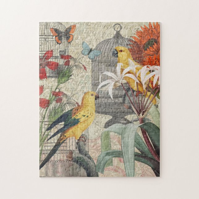 Parrot Yellow Tropical Antique Flower  Jigsaw Puzzle (Vertical)