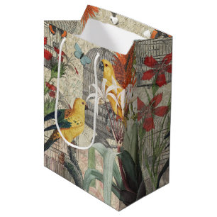 Parrot Yellow Tropical Antique Flower Medium Gift Bag