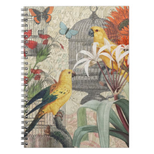Parrot Yellow Tropical Antique Flower  Notebook