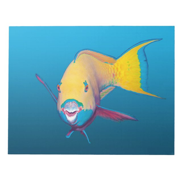 Parrotfish Close-up! Gradient blue background |  Notepad (Front)