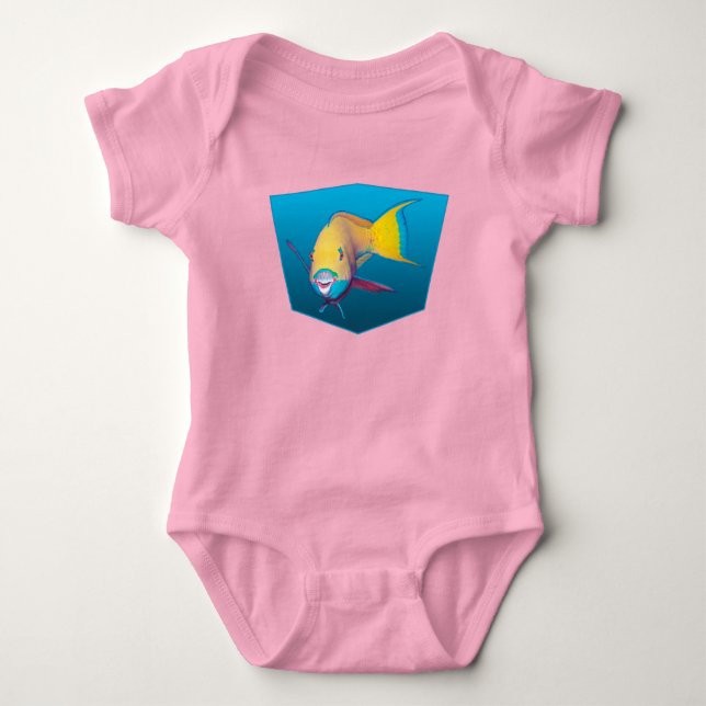 Parrotfish - Design gradient blue background |  Baby Bodysuit (Front)