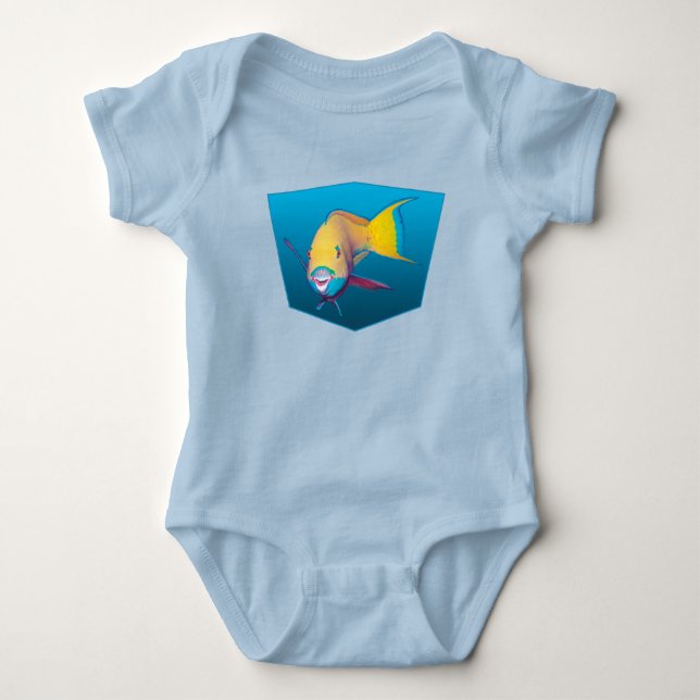 Parrotfish - Design gradient blue background |  Baby Bodysuit (Front)