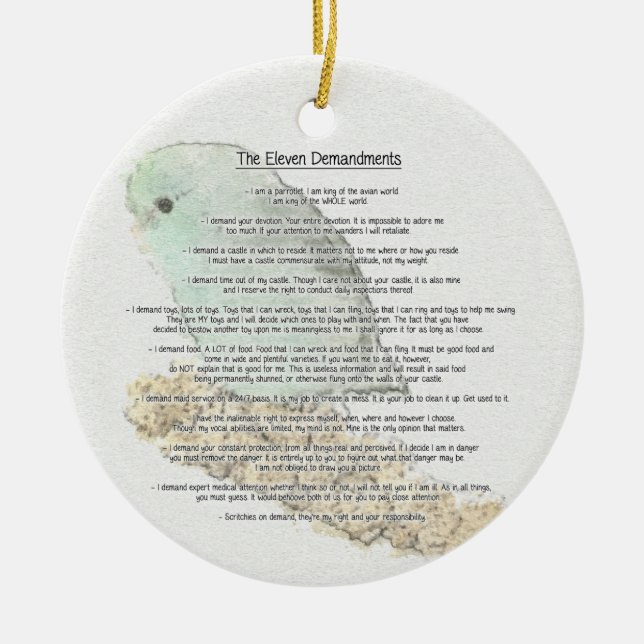 Parrotlets' Eleven Demandments Ceramic Tree Decoration (Front)