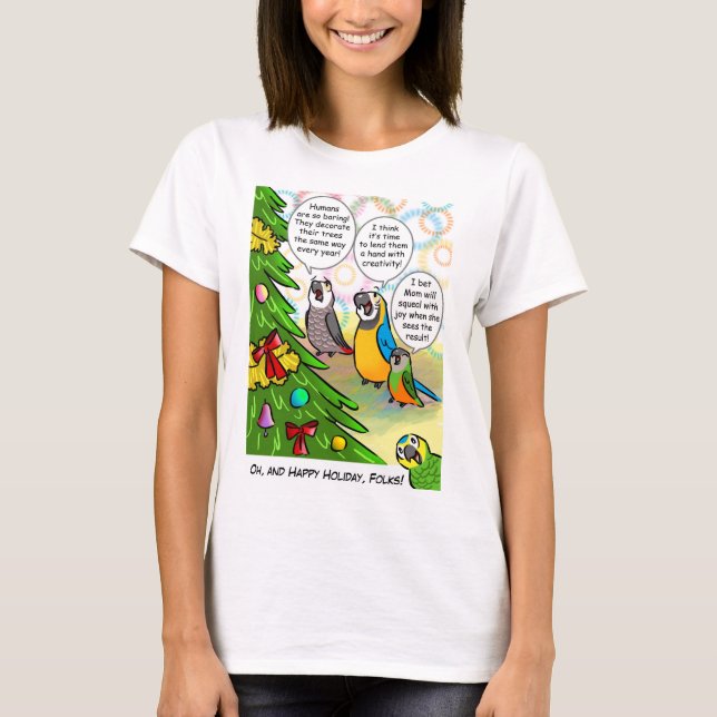 Parrots and Christmas tree T-Shirt (Front)