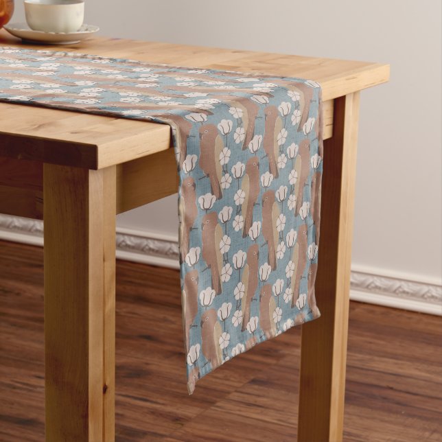 Parrots and cotton flower long table runner (In Situ)