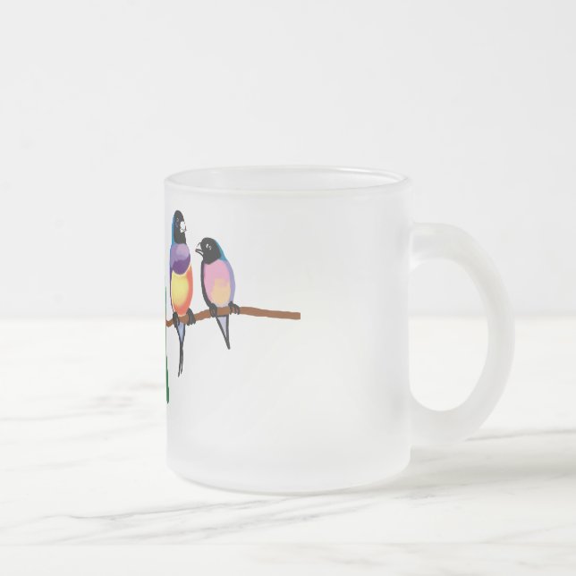 Parrots and finches frosted glass coffee mug (Right)