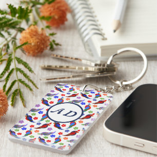 Parrots and Flowers Key Ring