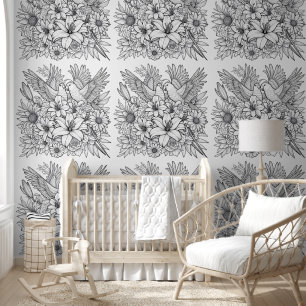 Parrots And Lilly Fabric Pencil Art on Colouring Wallpaper